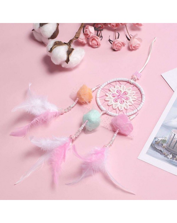 Dreamy Pink Feather Dream Catcher Net Bead Dreamcatcher Home Car Decoration