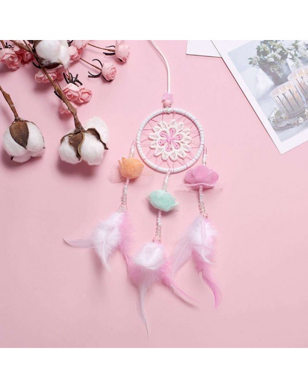 Dreamy Pink Feather Dream Catcher Net Bead Dreamcatcher Home Car Decoration