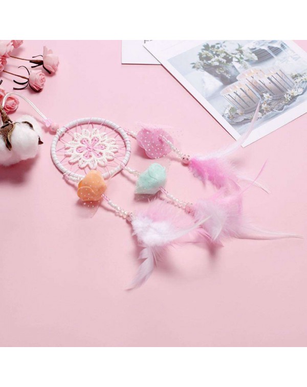 Dreamy Pink Feather Dream Catcher Net Bead Dreamcatcher Home Car Decoration