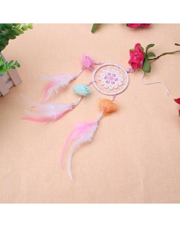 Dreamy Pink Feather Dream Catcher Net Bead Dreamcatcher Home Car Decoration