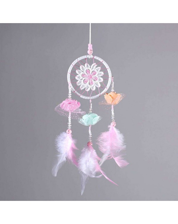 Dreamy Pink Feather Dream Catcher Net Bead Dreamcatcher Home Car Decoration