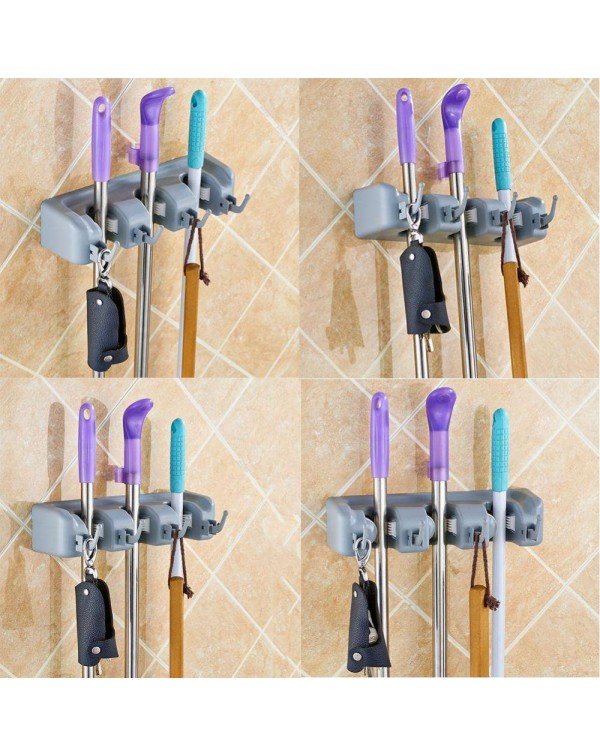 Wall Mounted Mop Brush Broom Hanger Storage Rack Kitchen Organizer(3 Racks)