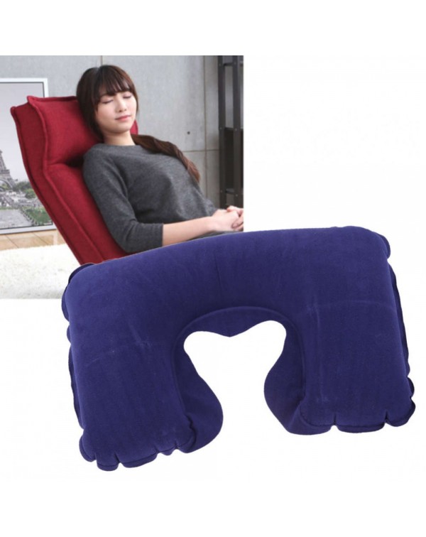 Portable Inflatable U-Shape Flocked Pillow Neck Rest Car Travel Comfort