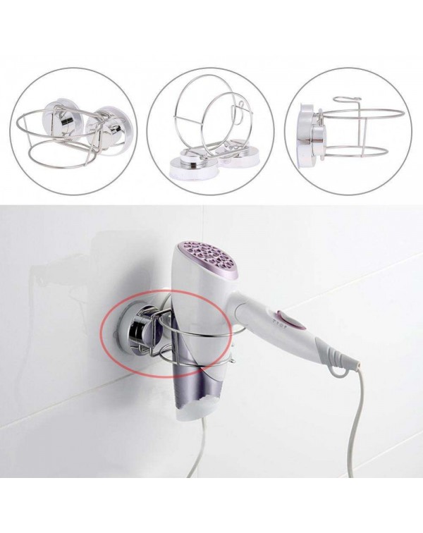 Wall Mounted Hair Dryer Holder Rack Vacuum Suction Hook Stainless Steel