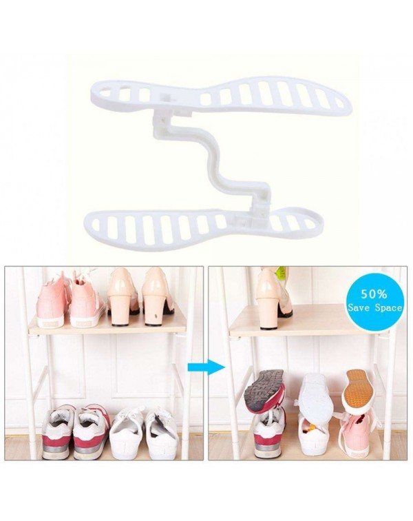 Shoes Storage Rack 2 Layers Shelf Holder Sorted Household Organizer(White)