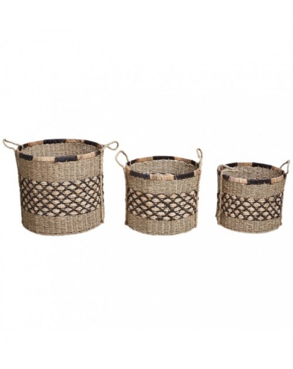 3 Piece Round Ecuador Water Hyacinth Basket Set