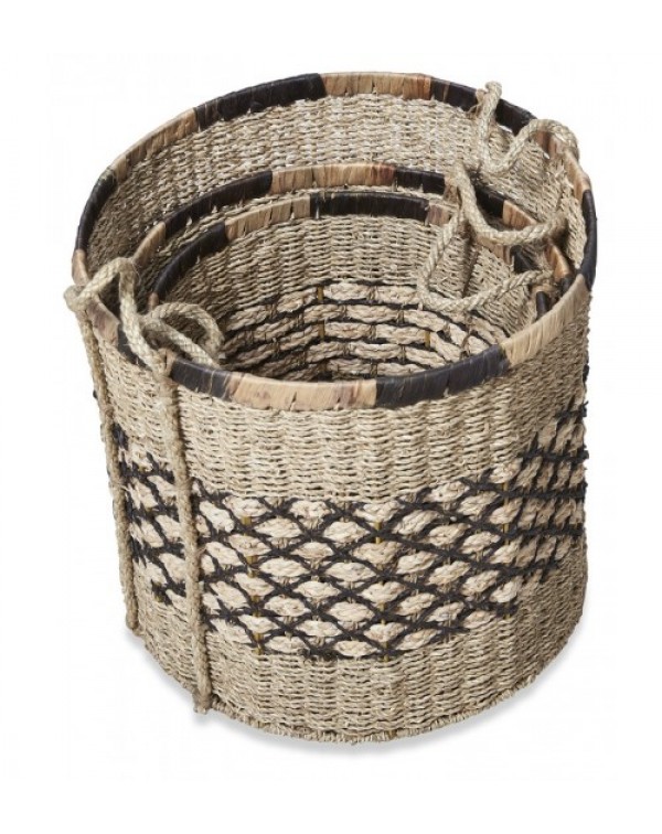 3 Piece Round Ecuador Water Hyacinth Basket Set