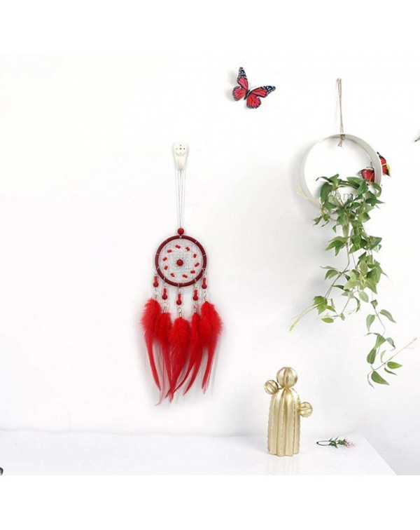 Red Feathers Handmade Dreamcatcher Dream Catcher Net Home Wedding Decor