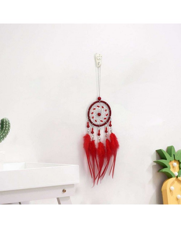 Red Feathers Handmade Dreamcatcher Dream Catcher Net Home Wedding Decor