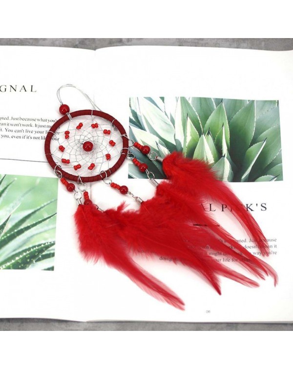 Red Feathers Handmade Dreamcatcher Dream Catcher Net Home Wedding Decor