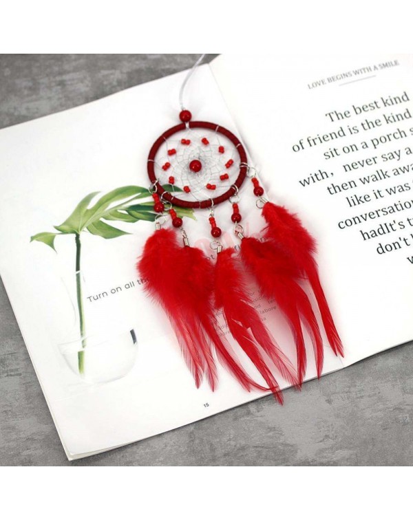 Red Feathers Handmade Dreamcatcher Dream Catcher Net Home Wedding Decor