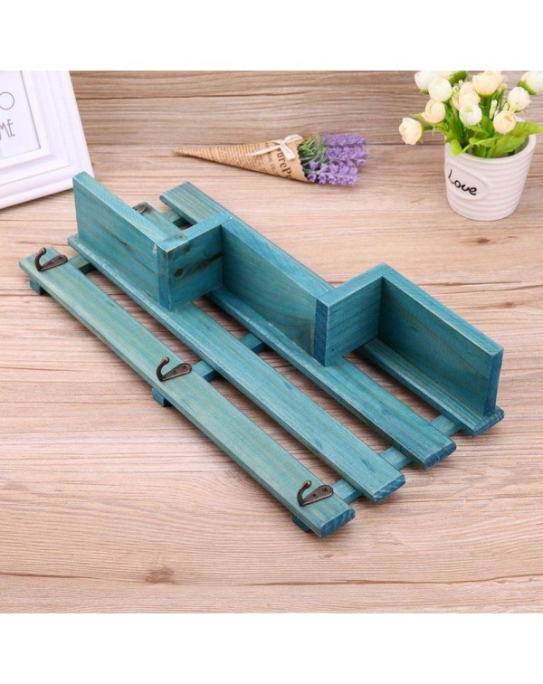 Wood Wall Mounted Shelf Holder Storage Organizer Home Decor(Blue)