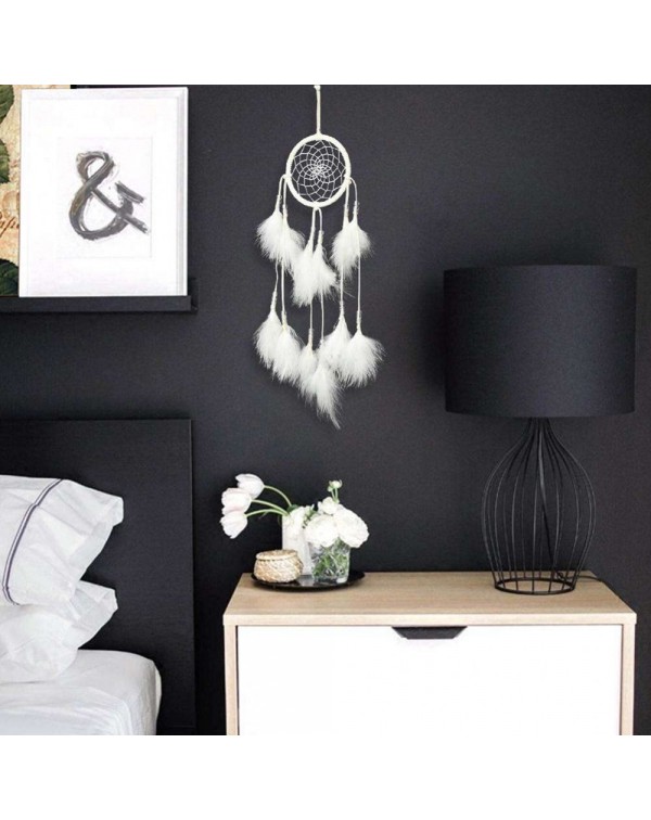 White Feather with Lamp Handmade Dreamcatcher Craft Dream Catcher Net Gift