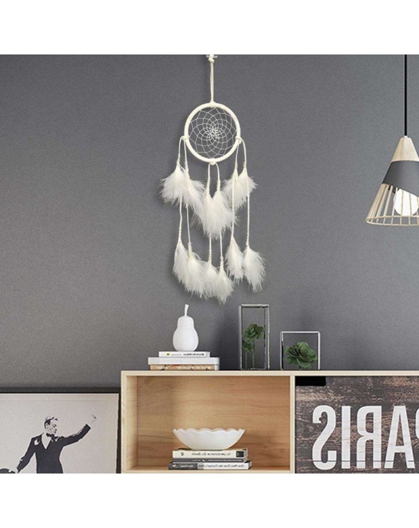 White Feather with Lamp Handmade Dreamcatcher Craft Dream Catcher Net Gift