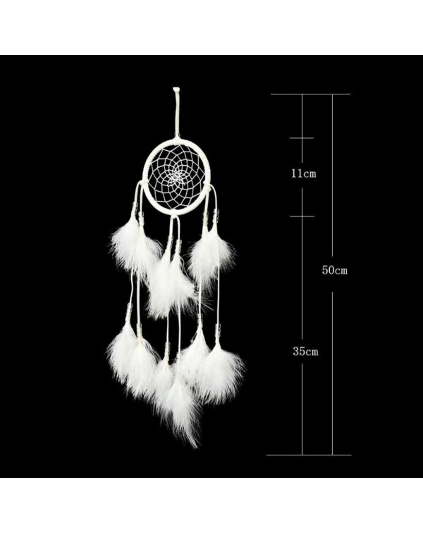 White Feather with Lamp Handmade Dreamcatcher Craft Dream Catcher Net Gift