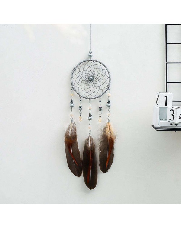 Silver Feathers Dreamcatcher Handmade Dream Catcher Net Wall Hanging Decor