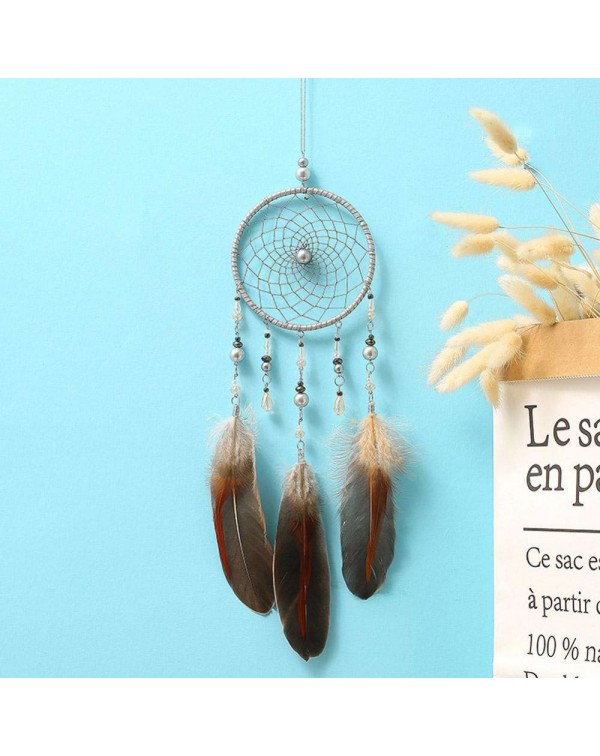 Silver Feathers Dreamcatcher Handmade Dream Catcher Net Wall Hanging Decor