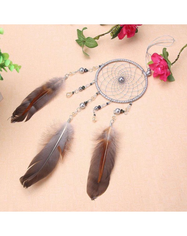 Silver Feathers Dreamcatcher Handmade Dream Catcher Net Wall Hanging Decor