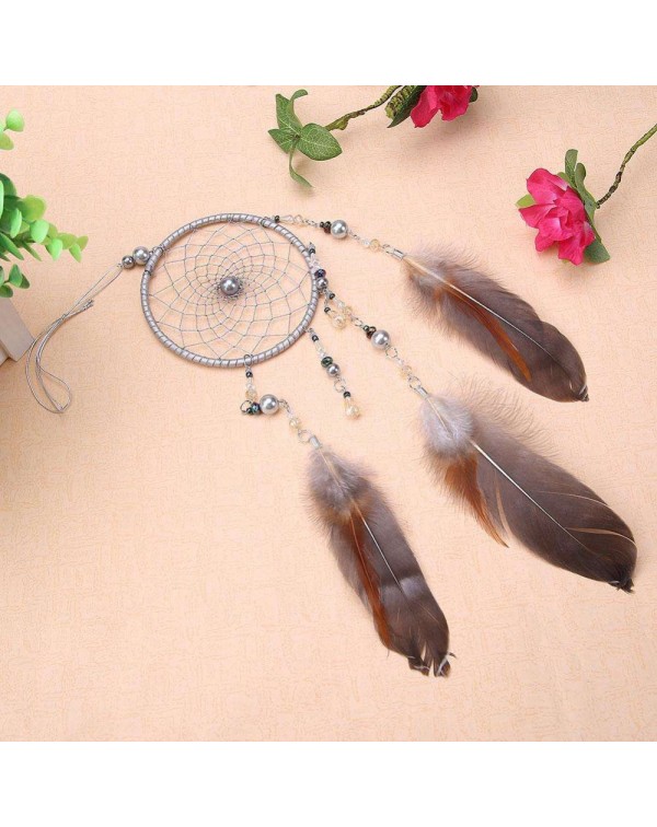 Silver Feathers Dreamcatcher Handmade Dream Catcher Net Wall Hanging Decor