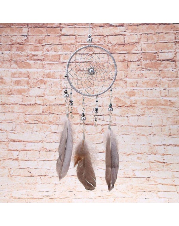 Silver Feathers Dreamcatcher Handmade Dream Catcher Net Wall Hanging Decor