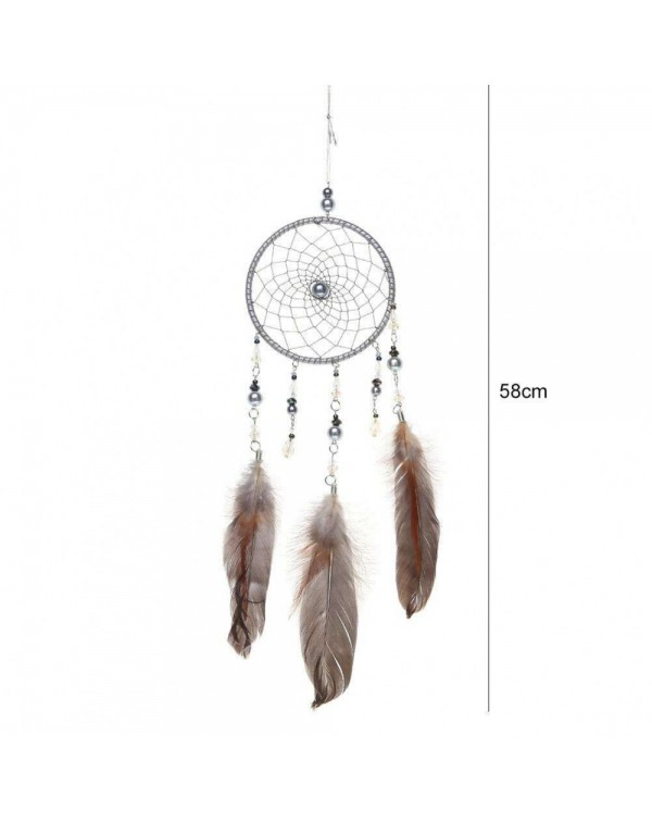 Silver Feathers Dreamcatcher Handmade Dream Catcher Net Wall Hanging Decor