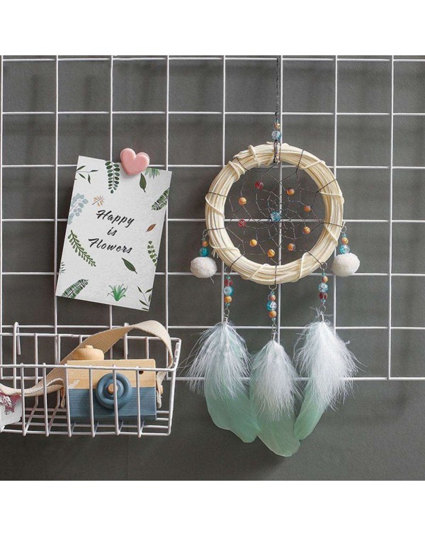 Bamboo Feather Dream Catcher Net Beads Dreamcatcher Home Car Decoration(A)