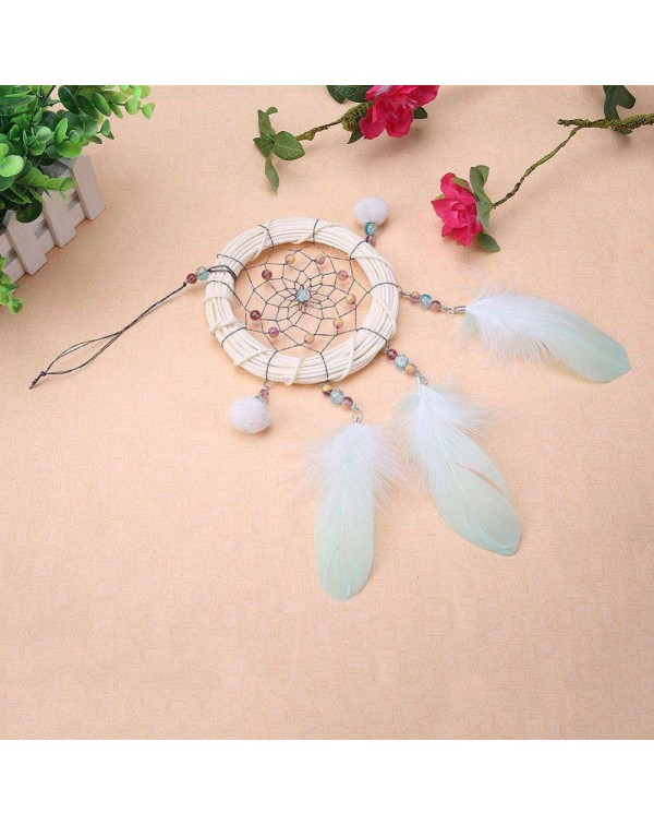 Bamboo Feather Dream Catcher Net Beads Dreamcatcher Home Car Decoration(A)