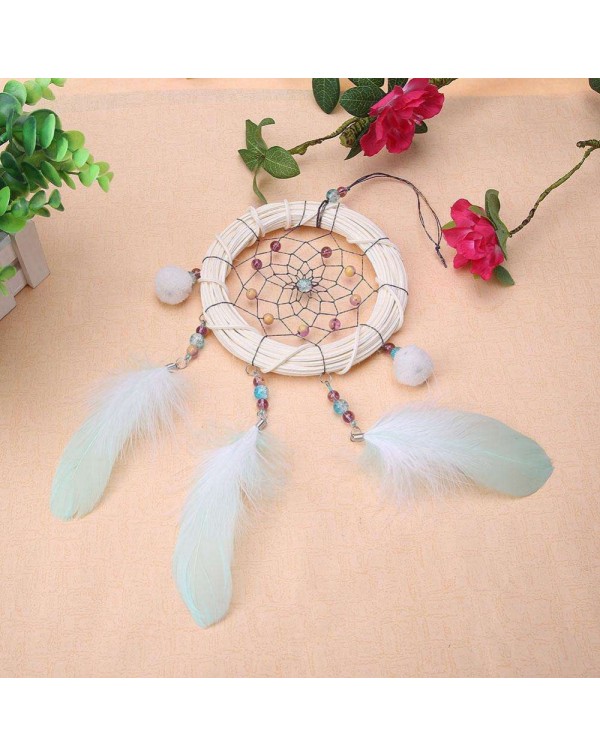 Bamboo Feather Dream Catcher Net Beads Dreamcatcher Home Car Decoration(A)