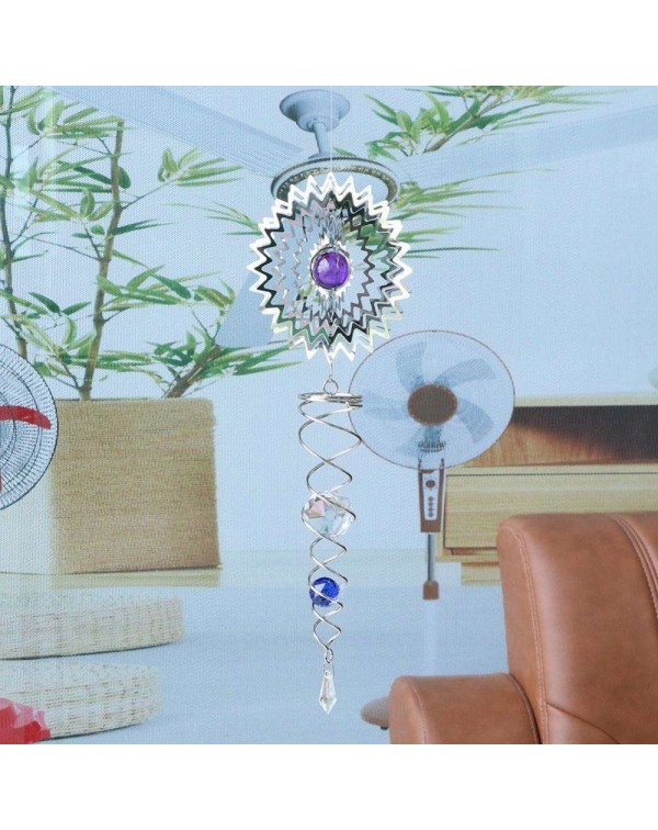 Stainless Steel Crystal Ball 3D Rotate Wind Bell Yard Garden Hanging Decor