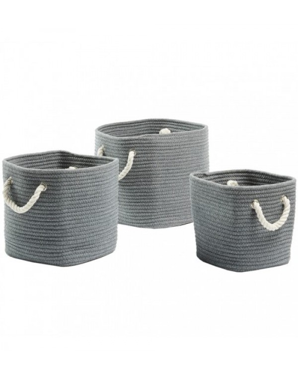 3 Piece Grey Yaseen Cotton Rope Basket S...