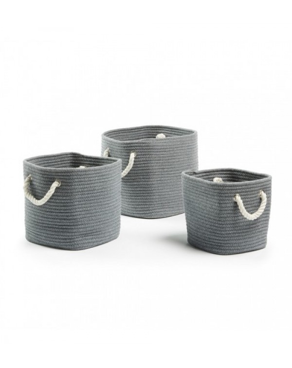 3 Piece Grey Yaseen Cotton Rope Basket Set