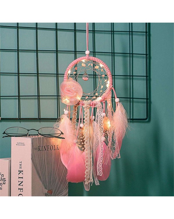 Pink Feather Wind Chime Dreamcatcher Home Romantic Wall Hanging Decoration