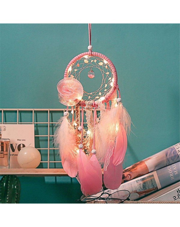 Pink Feather Wind Chime Dreamcatcher Home Romantic Wall Hanging Decoration