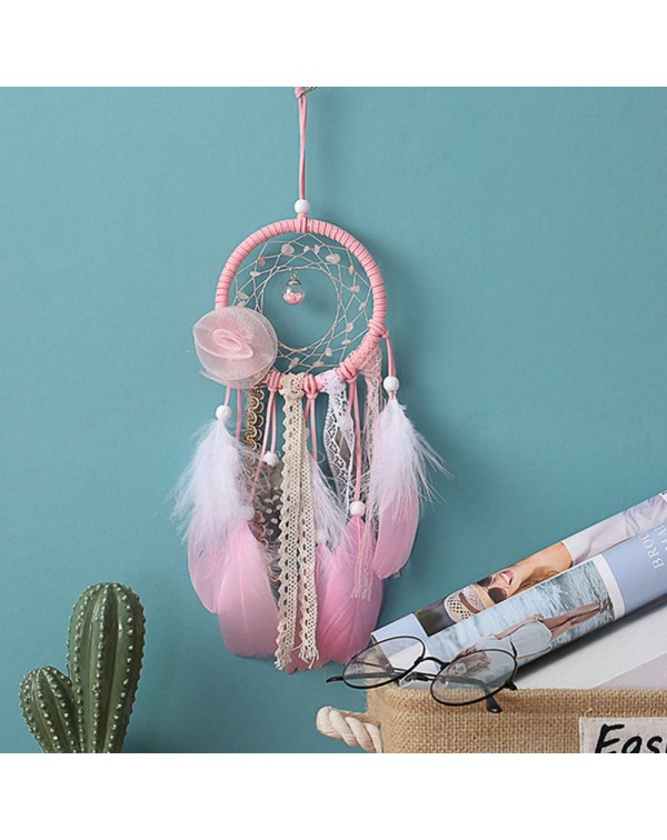 Pink Feather Wind Chime Dreamcatcher Home Romantic Wall Hanging Decoration