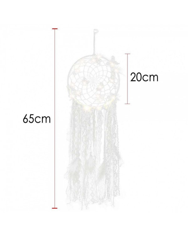 Feather Lace Webbing Dream Catcher Romantic Wall Hanging Decor with Light