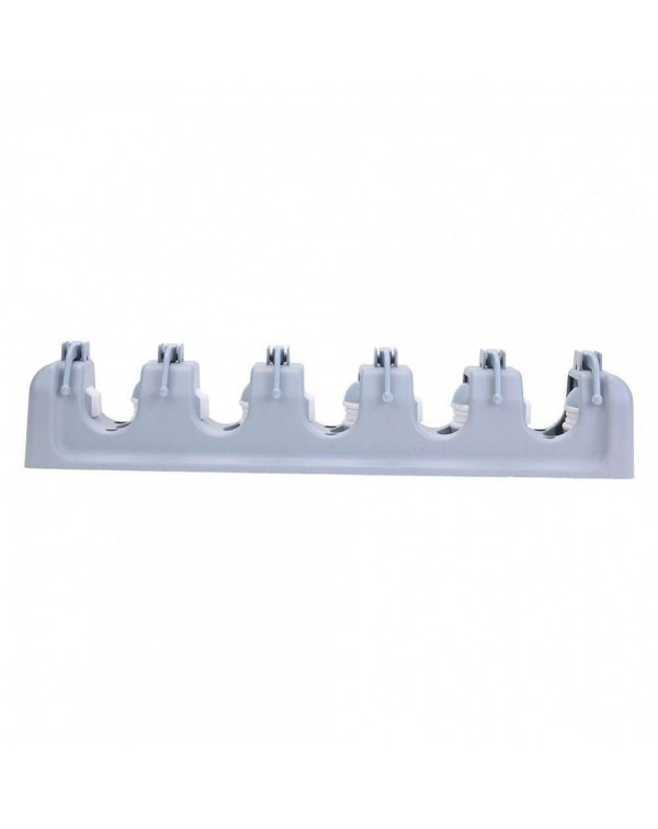 Plastic Mop Holder Broom Organizer 5 Slots 6 Hooks Wall Mounted