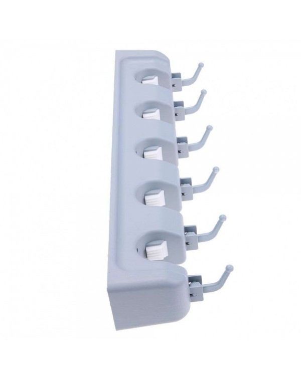 Plastic Mop Holder Broom Organizer 5 Slots 6 Hooks Wall Mounted