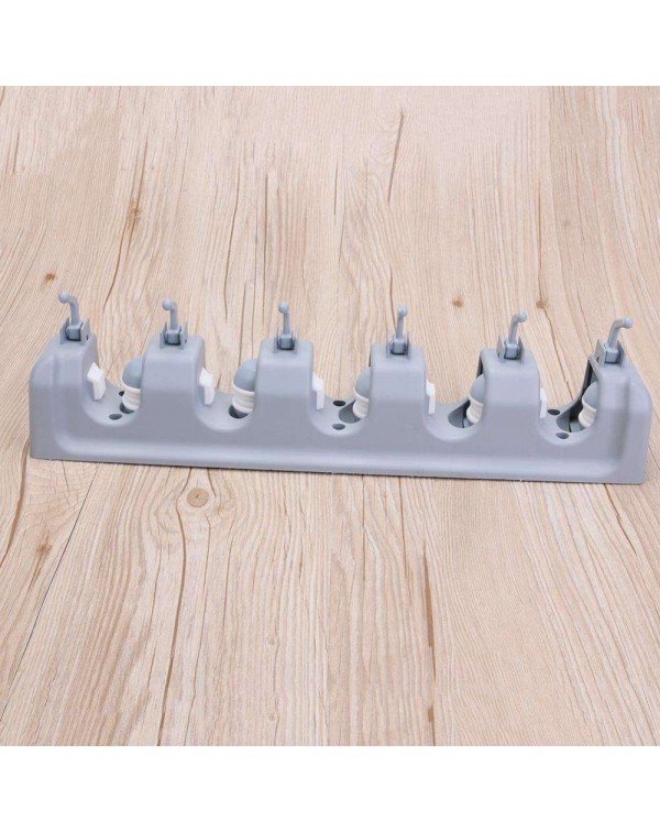 Plastic Mop Holder Broom Organizer 5 Slots 6 Hooks Wall Mounted