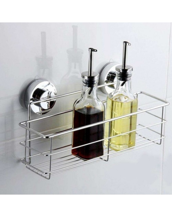 Stainless Steel Vacuum Suction Cup Kitchen Bath Shelf Storage Basket Rack