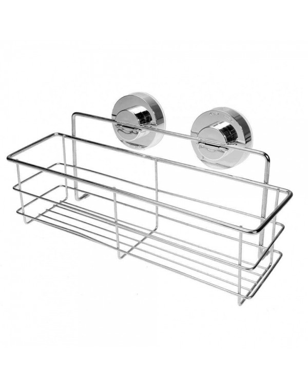 Stainless Steel Vacuum Suction Cup Kitchen Bath Shelf Storage Basket Rack