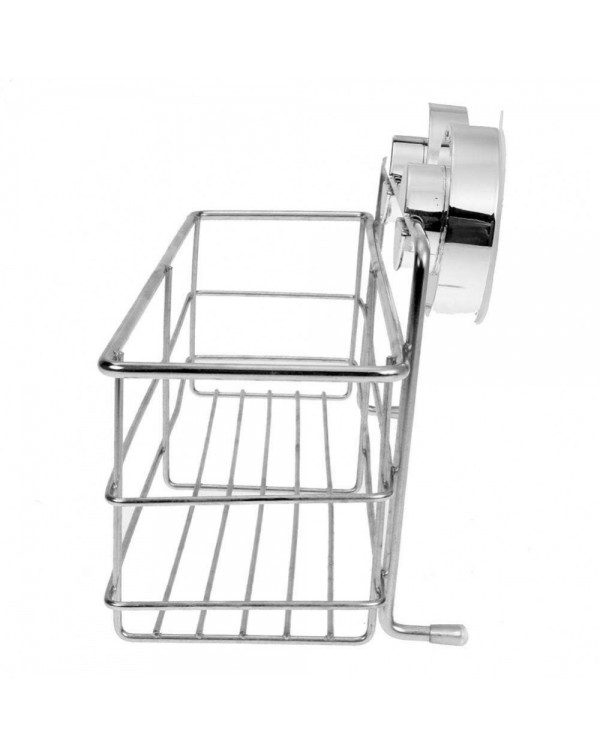 Stainless Steel Vacuum Suction Cup Kitchen Bath Shelf Storage Basket Rack