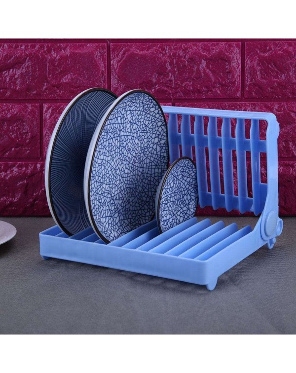 Foldable Dish Bowl Shelf Kitchen Plate Organizer Storage Drying Rack(Blue)