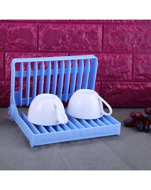 Foldable Dish Bowl Shelf Kitchen Plate Organizer Storage Drying Rack(Blue)