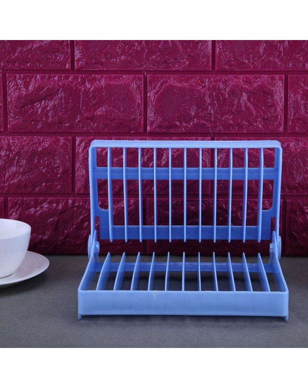 Foldable Dish Bowl Shelf Kitchen Plate Organizer Storage Drying Rack(Blue)