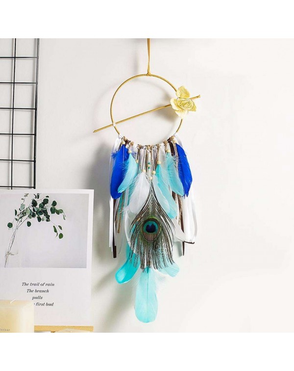 Nordic Feather Dream Catcher Car Pendant Romantic Wall Hanging Decor (A)