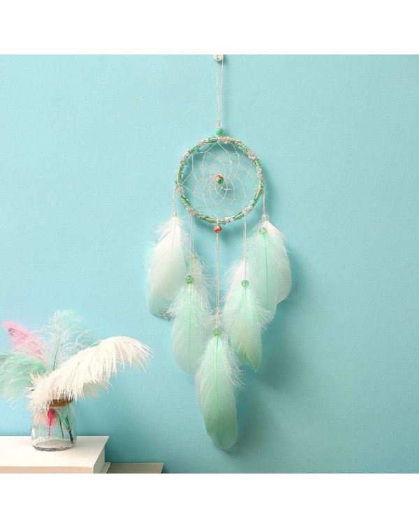 Green DIY Feathers Dreamcatcher Handmade Dream Catcher Net Home Car Decor(B)