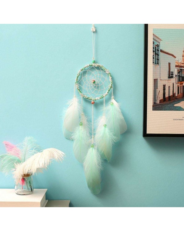 Green DIY Feathers Dreamcatcher Handmade Dream Catcher Net Home Car Decor(B)