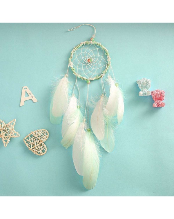 Green DIY Feathers Dreamcatcher Handmade Dream Catcher Net Home Car Decor(B)