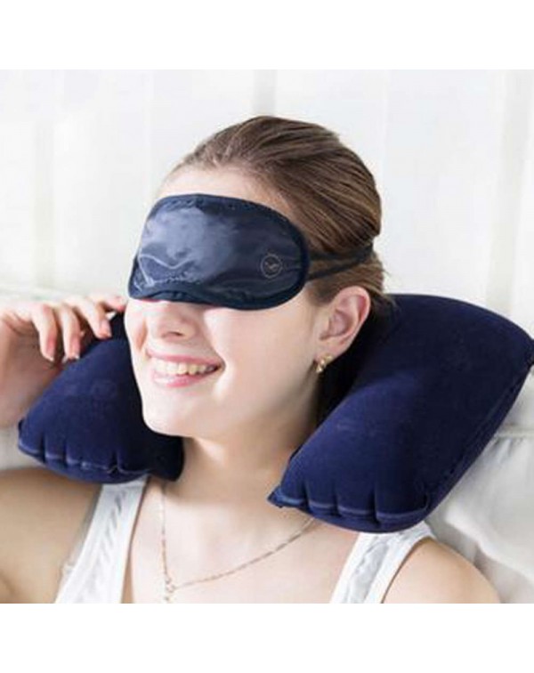 Inflatable U Shaped Pillow Car Head Neck Rest Air Cushion for Travel Navy