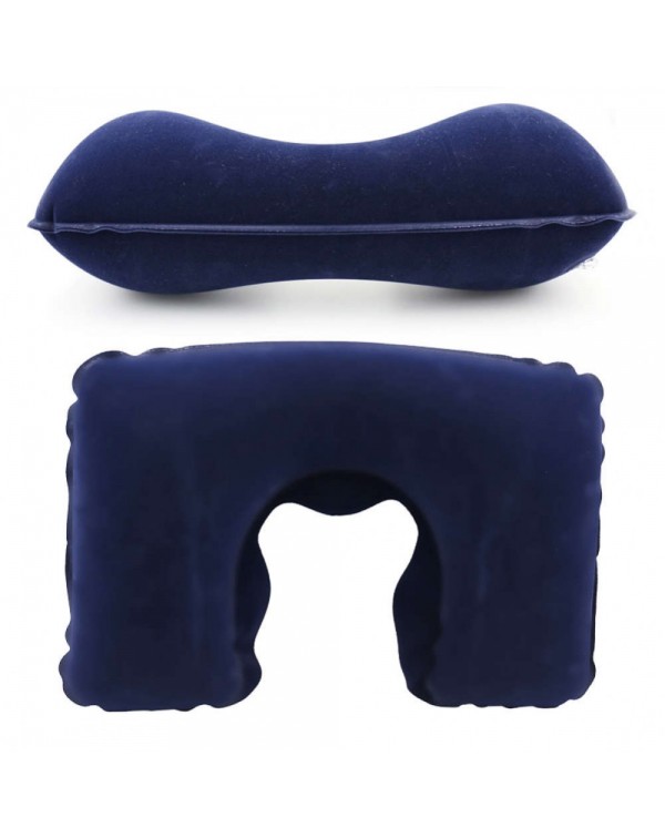 Inflatable U Shaped Pillow Car Head Neck Rest Air Cushion for Travel Navy